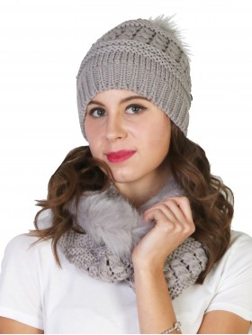 Fashion Knitted Furry Set W/ (Scarf, Hat)